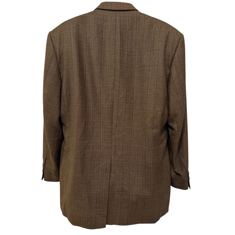 VTG Brooks Brothers Blazer 46L LONG Wool Brown Glen Plaid Sport Coat‎